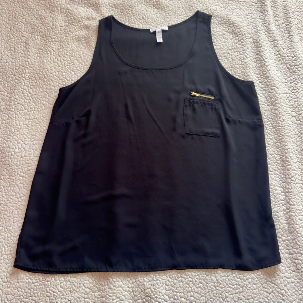 Ambiance Apparel Black Flowy Tank Top 1X Gold Zip Pocket Plus Size - Picture 5 of 8